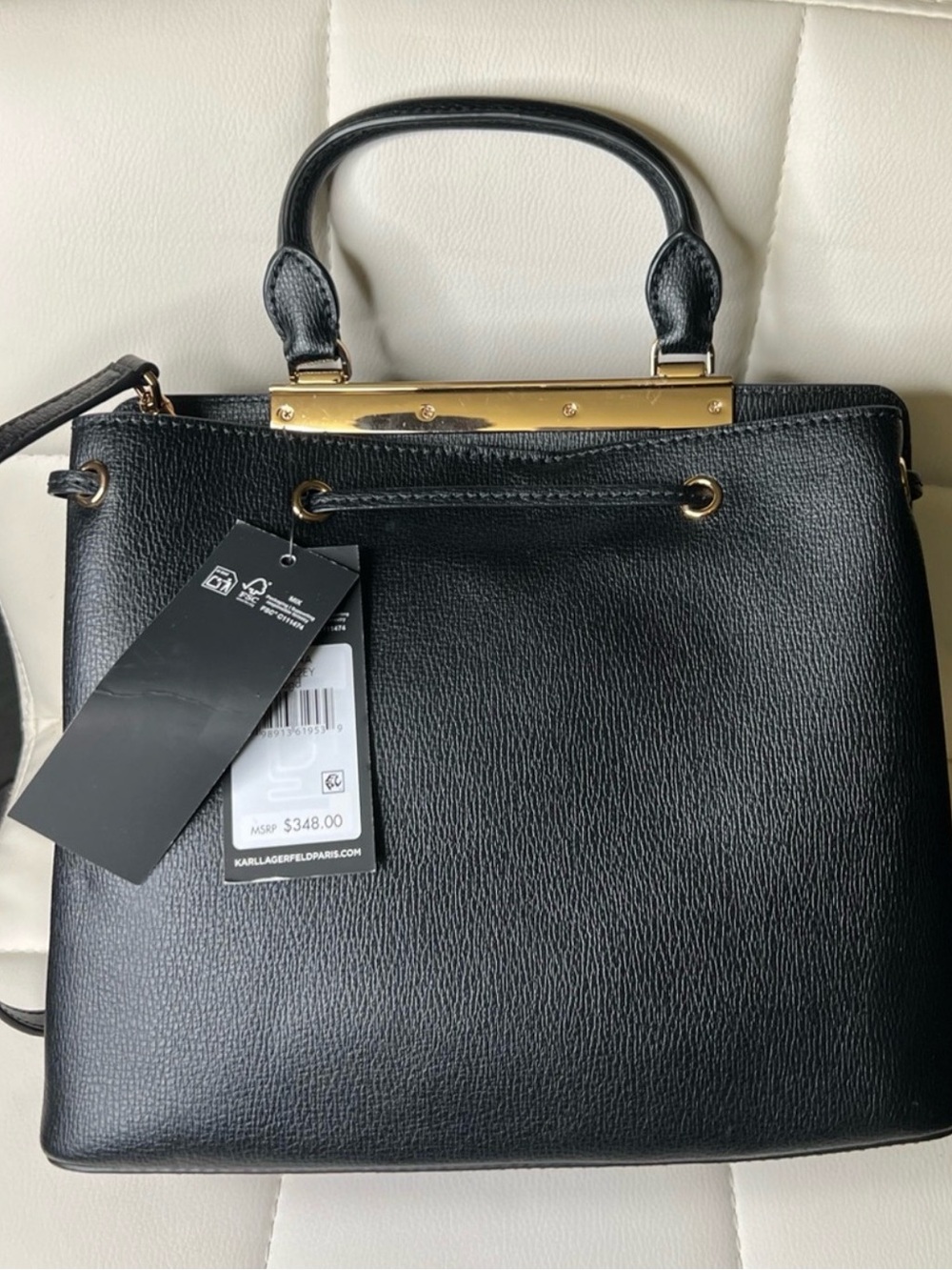 Karl Lagerfeld Black Satchel with Gold Hardware
